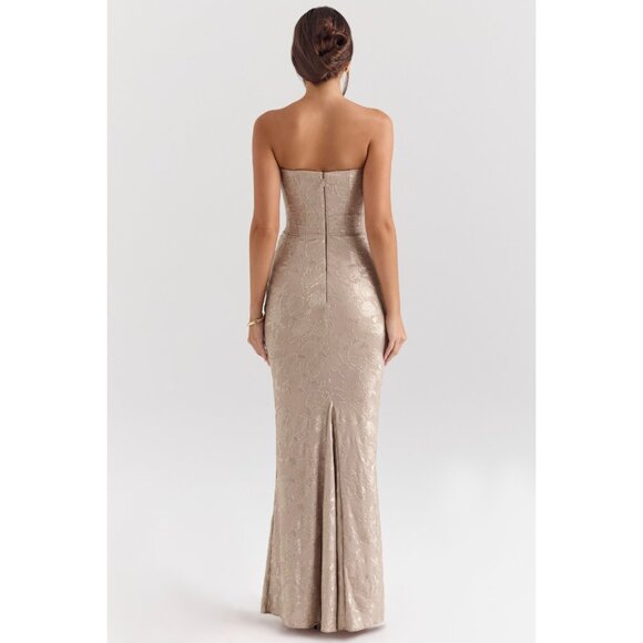 House of CB Persephone gold chiffon mesh strapless corset maxi dress XS - Picture 4 of 12